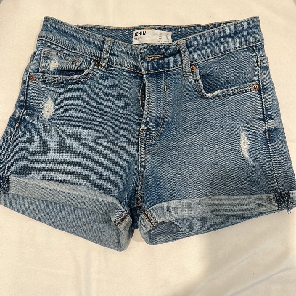 Bershka Denim Distressed Shorts Ladies Size 2